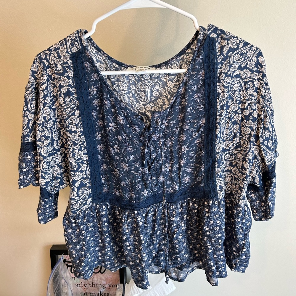 American Eagle Boho Floral Patchwork Top